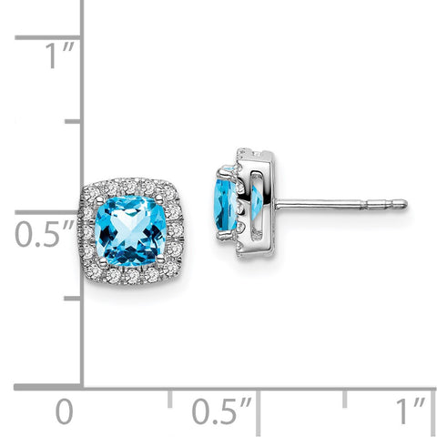 14k White Gold Cushion Blue Topaz and Diamond Halo Earrings-WBC-EM7084-BT-019-WA