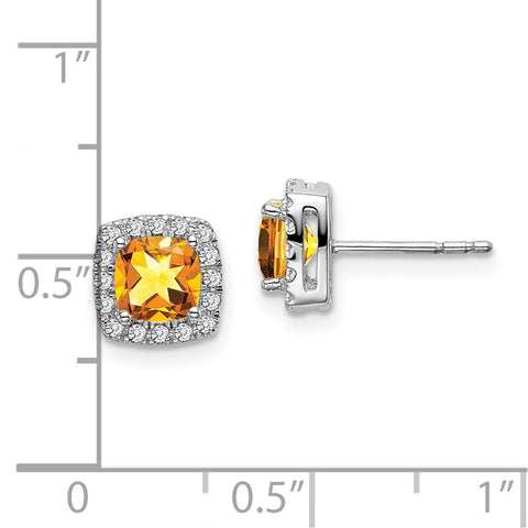 14k White Gold Cushion Citrine and Diamond Halo Earrings-WBC-EM7084-CI-019-WA