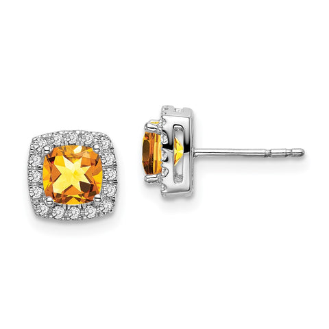 14k White Gold Cushion Citrine and Diamond Halo Earrings-WBC-EM7084-CI-019-WA