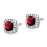 14k White Gold Cushion Garnet and Diamond Halo Earrings-WBC-EM7084-GA-019-WA