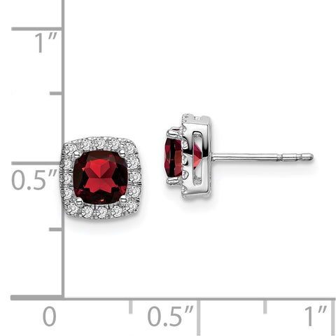 14k White Gold Cushion Garnet and Diamond Halo Earrings-WBC-EM7084-GA-019-WA