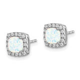 14k White Gold Cushion Created Opal and Diamond Halo Earrings-WBC-EM7084-OP-019-WA