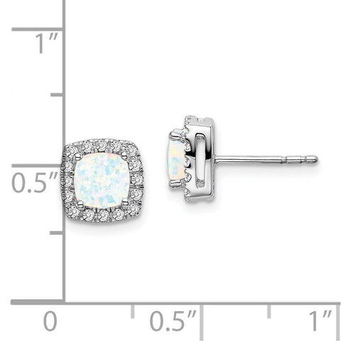 14k White Gold Cushion Created Opal and Diamond Halo Earrings-WBC-EM7084-OP-019-WA