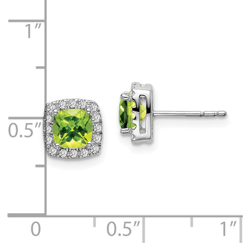 14k White Gold Cushion Peridot and Diamond Halo Earrings-WBC-EM7084-PE-019-WA