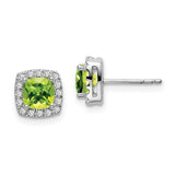 14k White Gold Cushion Peridot and Diamond Halo Earrings-WBC-EM7084-PE-019-WA