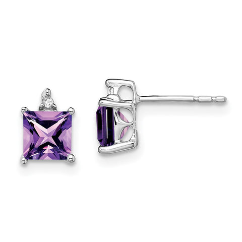 14k White Gold Princess Amethyst and Diamond Earrings-WBC-EM7085-AM-001-WA