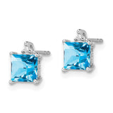 14k White Gold Princess Blue Topaz and Diamond Earrings-WBC-EM7085-BT-001-WA