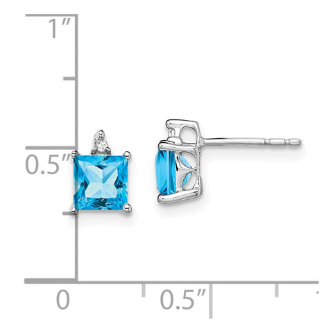 14k White Gold Princess Blue Topaz and Diamond Earrings-WBC-EM7085-BT-001-WA