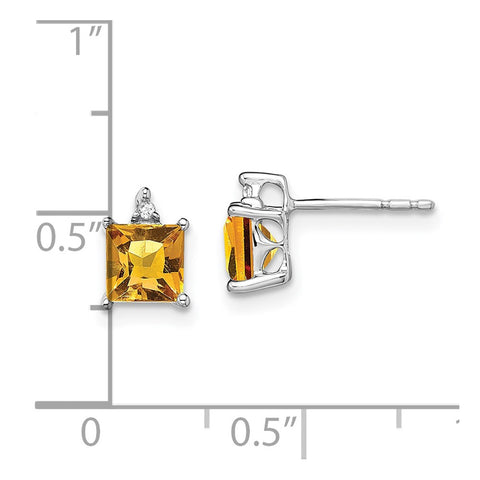 14k White Gold Princess Citrine and Diamond Earrings-WBC-EM7085-CI-001-WA