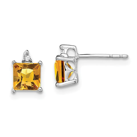 14k White Gold Princess Citrine and Diamond Earrings-WBC-EM7085-CI-001-WA