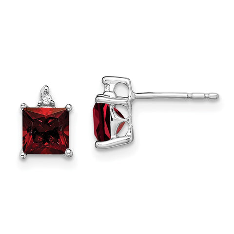 14k White Gold Princess Garnet and Diamond Earrings-WBC-EM7085-GA-001-WA