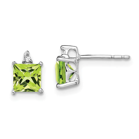 14k White Gold Princess Peridot and Diamond Earrings-WBC-EM7085-PE-001-WA