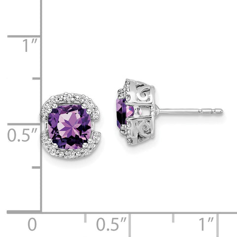 14k White Gold Cushion Amethyst and Diamond Halo Earrings-WBC-EM7087-AM-010-WA