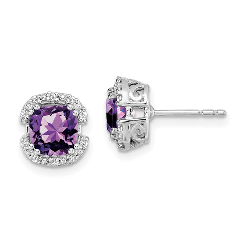 14k White Gold Cushion Amethyst and Diamond Halo Earrings-WBC-EM7087-AM-010-WA