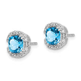 14k White Gold Cushion Blue Topaz and Diamond Halo Earrings-WBC-EM7087-BT-010-WA