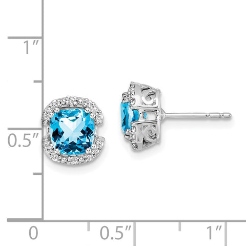 14k White Gold Cushion Blue Topaz and Diamond Halo Earrings-WBC-EM7087-BT-010-WA