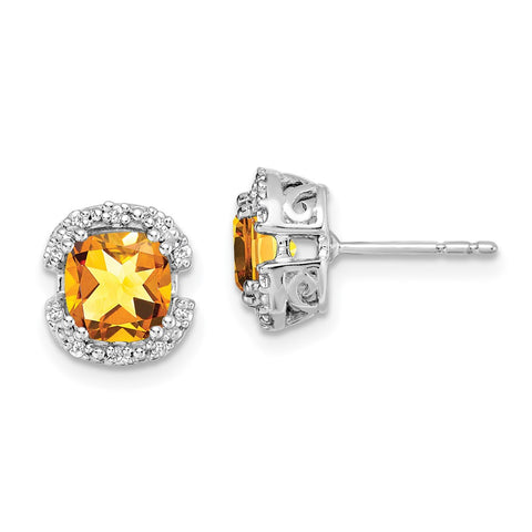 14k White Gold Cushion Citrine and Diamond Halo Earrings-WBC-EM7087-CI-010-WA