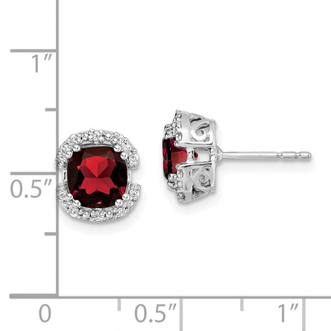 14k White Gold Cushion Garnet and Diamond Halo Earrings-WBC-EM7087-GA-010-WA