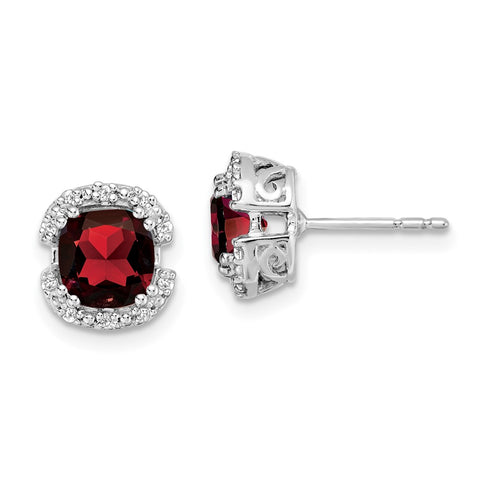 14k White Gold Cushion Garnet and Diamond Halo Earrings-WBC-EM7087-GA-010-WA