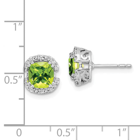 14k White Gold Cushion Peridot and Diamond Halo Earrings-WBC-EM7087-PE-010-WA