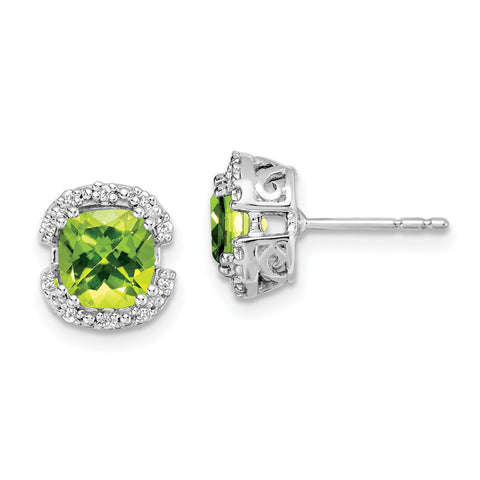 14k White Gold Cushion Peridot and Diamond Halo Earrings-WBC-EM7087-PE-010-WA