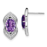 14k White Gold Amethyst and Diamond Post Earrings-WBC-EM7088-AM-014-WA