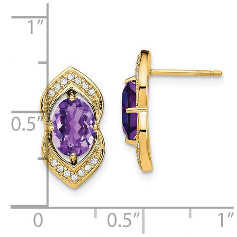 14k Amethyst and Diamond Post Earrings-WBC-EM7088-AM-014-YA