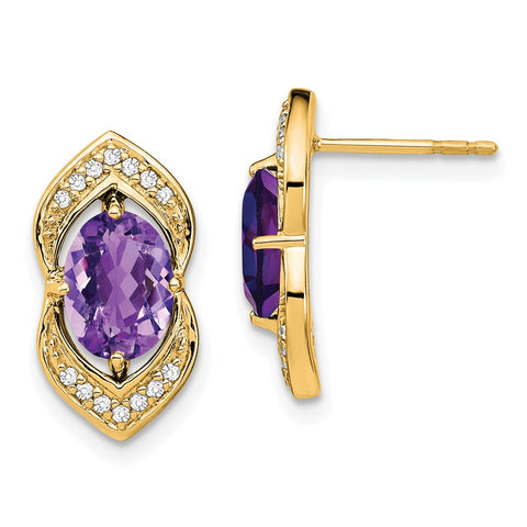 14k Amethyst and Diamond Post Earrings-WBC-EM7088-AM-014-YA