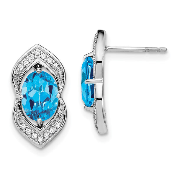 14k White Gold Blue Topaz and Diamond Post Earrings-WBC-EM7088-BT-014-WA