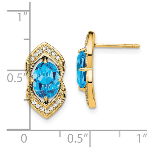 14k Blue Topaz and Diamond Post Earrings-WBC-EM7088-BT-014-YA