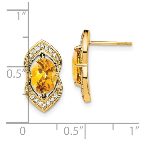 14k Citrine and Diamond Post Earrings-WBC-EM7088-CI-014-YA