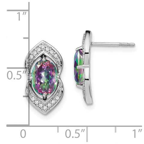 14k White Gold Mystic Fire Topaz and Diamond Post Earrings-WBC-EM7088-FT-014-WA