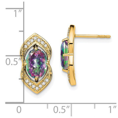 14k Mystic Fire Topaz and Diamond Post Earrings-WBC-EM7088-FT-014-YA