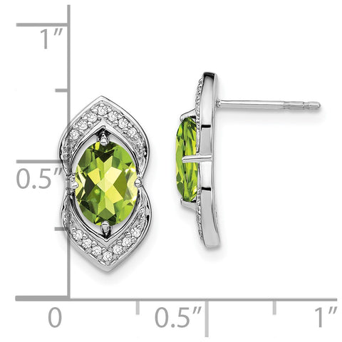 14k White Gold Peridot and Diamond Post Earrings-WBC-EM7088-PE-014-WA