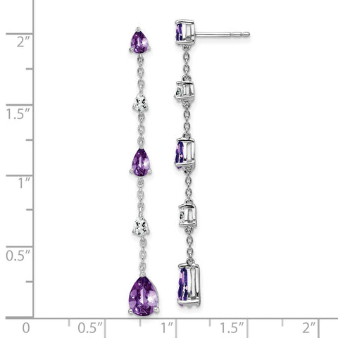 14k White Gold Amethyst and White Topaz Dangle Earrings-WBC-EM7090-AM-WA