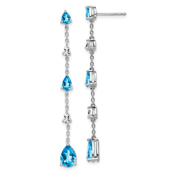 14k White Gold Blue Topaz and White Topaz Dangle Earrings-WBC-EM7090-BT-WA