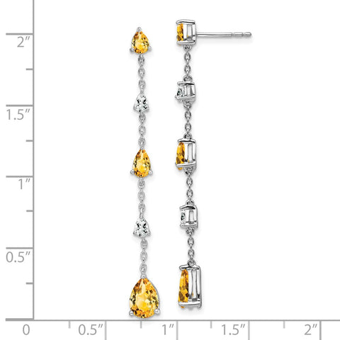 14k White Gold Citrine and White Topaz Dangle Earrings-WBC-EM7090-CI-WA