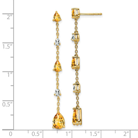 14k Citrine and White Topaz Dangle Earrings-WBC-EM7090-CI-YA