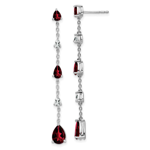 14k White Gold Garnet and White Topaz Dangle Earrings-WBC-EM7090-GA-WA