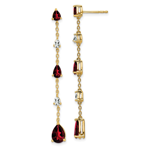 14k Garnet and White Topaz Dangle Earrings-WBC-EM7090-GA-YA