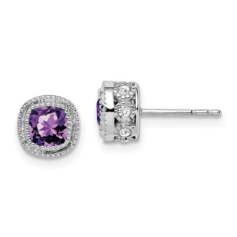 10k White Gold Cushion Amethyst and Diamond Earrings-WBC-EM7092-AM-019-1WA