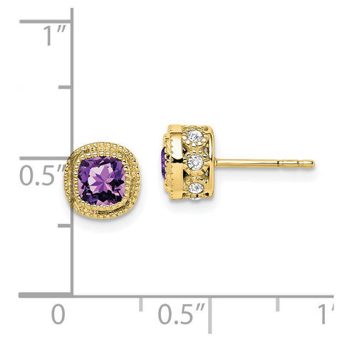 10k Cushion Amethyst and Diamond Earrings-WBC-EM7092-AM-019-1YA