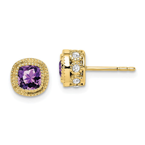 10k Cushion Amethyst and Diamond Earrings-WBC-EM7092-AM-019-1YA