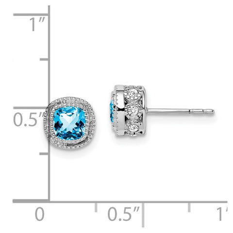 10k White Gold Cushion Blue Topaz and Diamond Earrings-WBC-EM7092-BT-019-1WA