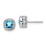 10k White Gold Cushion Blue Topaz and Diamond Earrings-WBC-EM7092-BT-019-1WA