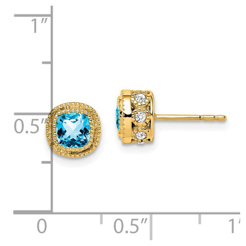 14k Cushion Blue Topaz and Diamond Earrings-WBC-EM7092-BT-019-YA