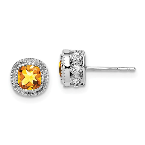 10k White Gold Cushion Citrine and Diamond Earrings-WBC-EM7092-CI-019-1WA