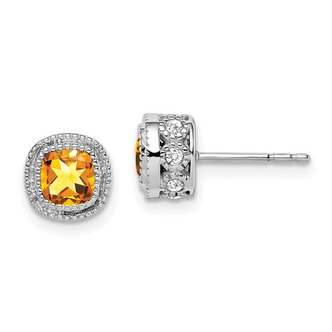 10k White Gold Cushion Citrine and Diamond Earrings-WBC-EM7092-CI-019-1WA