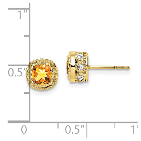 10k Cushion Citrine and Diamond Earrings-WBC-EM7092-CI-019-1YA