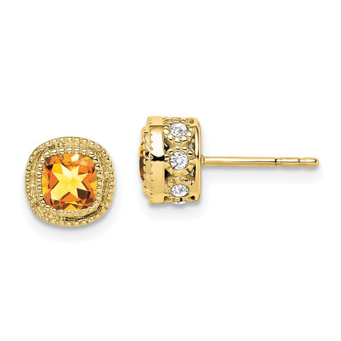 10k Cushion Citrine and Diamond Earrings-WBC-EM7092-CI-019-1YA